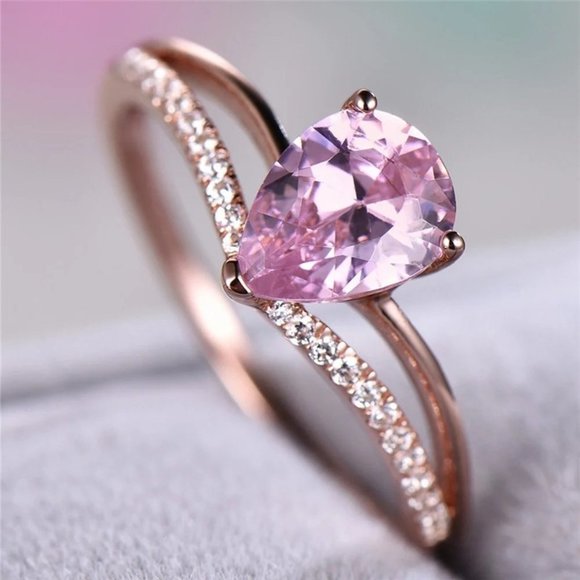 💝 Elegant Crystal Clear Pear Zircon Double Layer Rings for Women, EVGG1175 - Picture 1 of 7